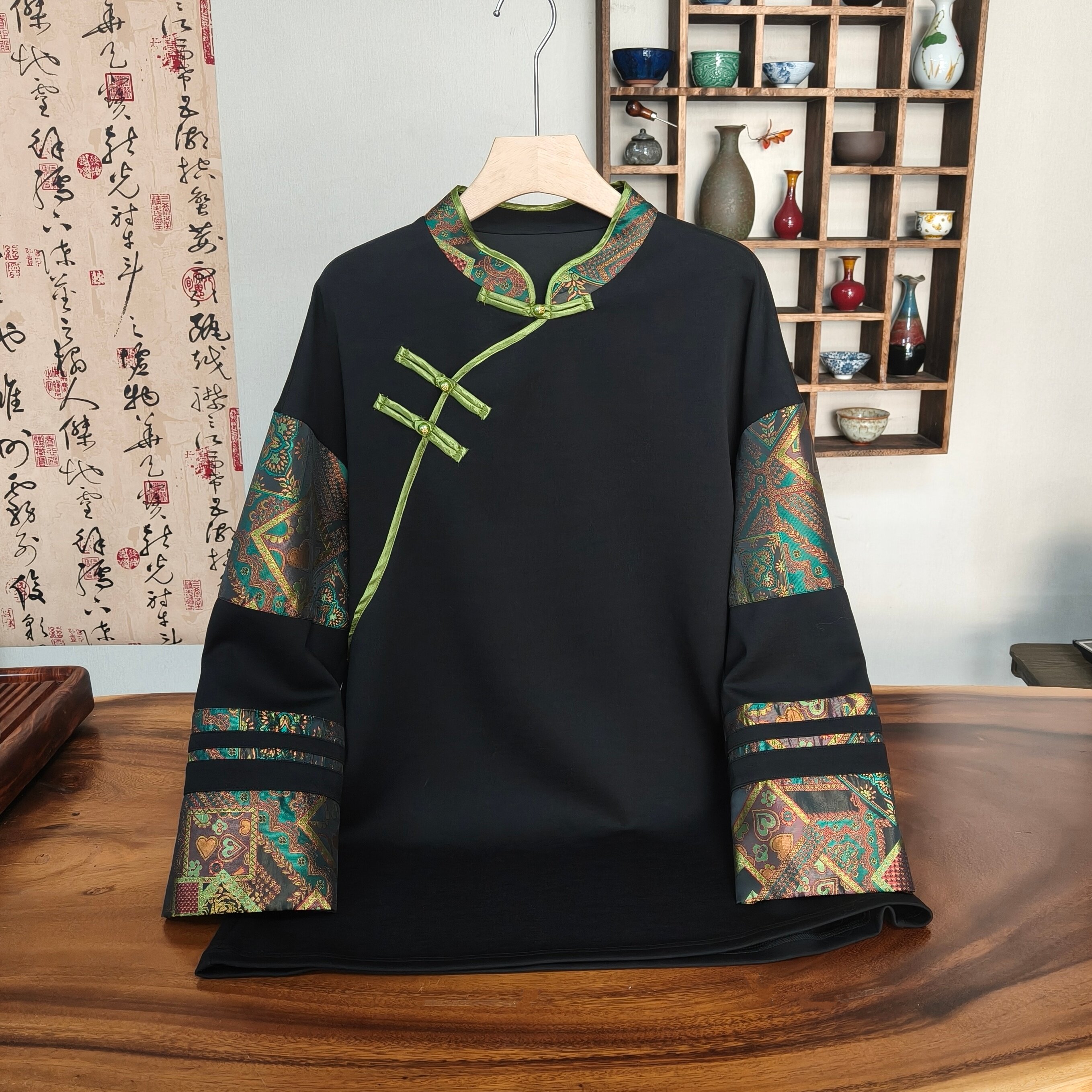 YUEZHE国风春季新款复古长袖旗袍2026新中式百搭宽松斜襟上衣