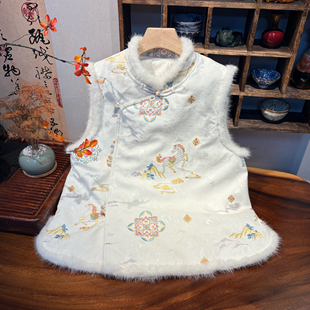 【树林送福利】3670中式白鸭绒马甲2025冬季国风厚款圆领绣花上衣
