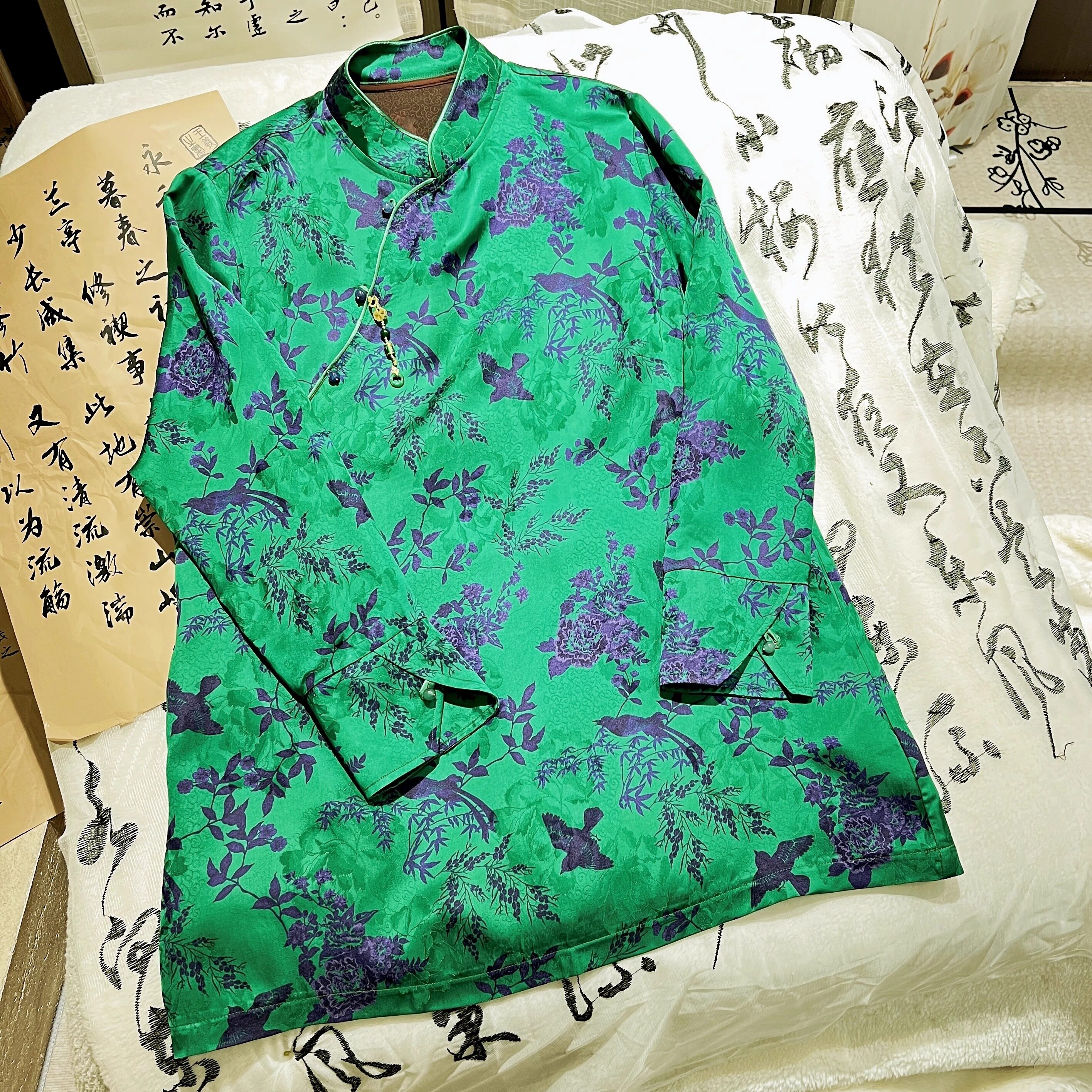 YUEZHE 提花新中式女士衬衣2025春夏季新款长袖时尚休闲国风旗袍