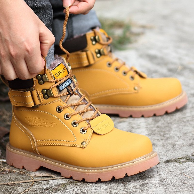 秋冬加绒黄色马丁靴男工装棉靴男士靴子英伦风高帮男鞋46大码军靴|msdalam kategori Kasut lelaki popular, but - dari Buy2taobao.com untuk memberikan perkhidmatan ejen Taobao profesional membeli