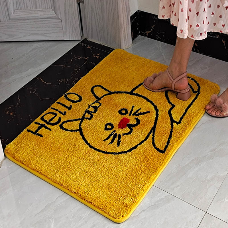 定制可爱金黄色猫咪进门地垫门垫卧室儿童房门口地毯浴室吸水脚垫
