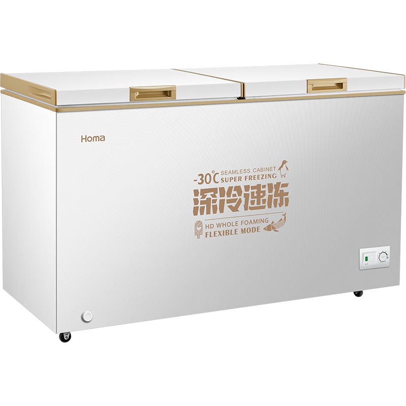 奥马318升双温冷柜冰柜 家用冷藏冷冻 卧式冷柜大容量 bcd-318mf