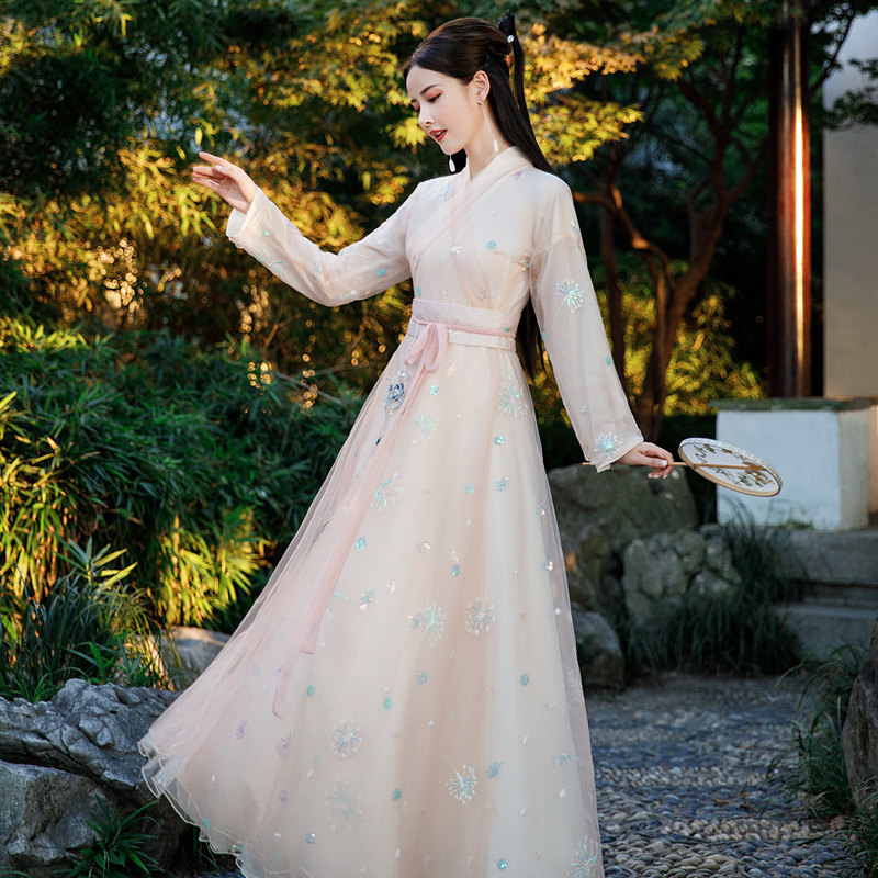 2022新款汉服仙女古装正品原创中国风飘逸仙气古筝舞蹈演出服秋季