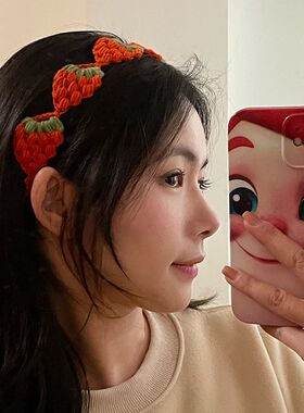 手工编织可爱草莓发带钩针毛线自制小红书同款发绳送闺蜜女友礼物