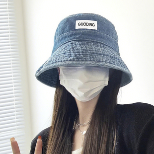 贴标牛仔渔夫帽女夏季日系大檐显脸小旅游海边春秋遮阳防晒盆帽
