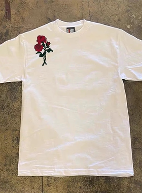 Red Roses 红色玫瑰花港风男女情侣小众设计短袖T恤百搭宽松上衣