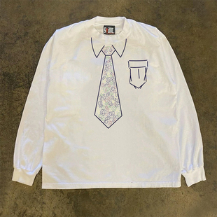 808sshop! 300克重磅纯棉! 领带图案小众潮牌街头oversize长袖T恤