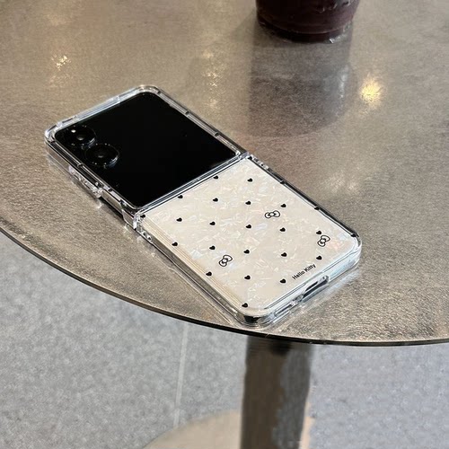 黑爱心贝壳纹适用小米mixflip2手机壳华为purax折叠屏pocket2三星zfl