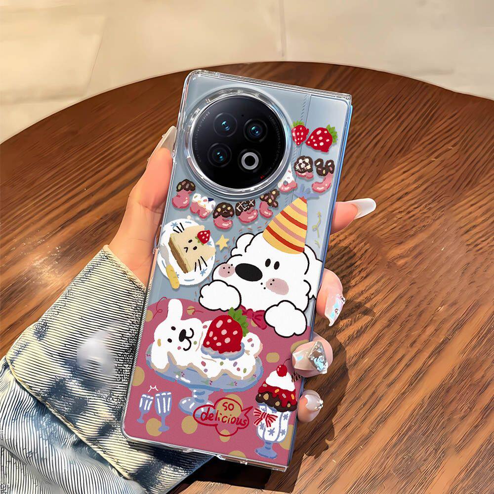 莓涂鸦小狗折叠手机壳适用于VivoXFold3Pro卡通小众Fold/Xfold2硬