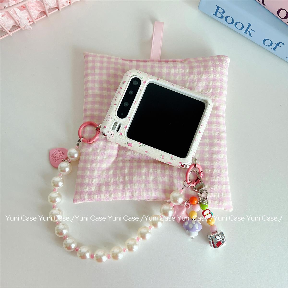 ins粉色碎花小狗珍珠手链适用华为PuraX折叠屏小米mixflip2手机壳