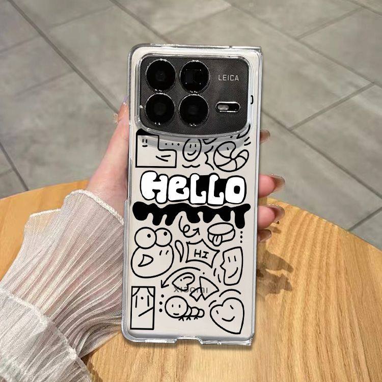 适用小米mixfold4手机壳折叠新款MIXFOLD3超薄透明防摔涂鸦HELLO