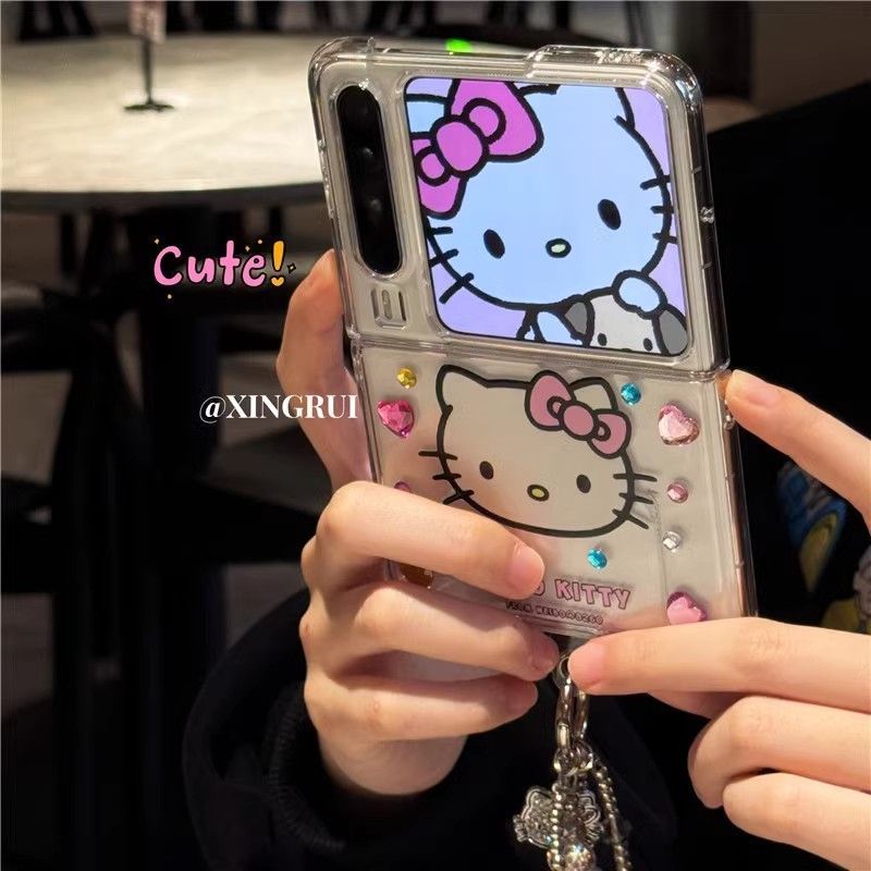 可爱透明英文kt猫链条华为pocket2折叠屏purax手机壳小米三星z6