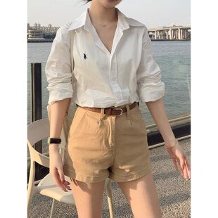 百搭显瘦辣妹简约休闲包臀a字热裤 子 女小个子夏季 卡其色牛仔短裤