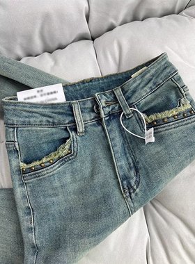 浅色微喇牛仔裤女浅蓝色马蹄裤高个子高腰显瘦长裤美式辣妹喇叭裤