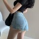 女夏小个子辣妹设计感高腰夜店热辣破洞a字热裤 韩式 毛边牛仔短裤