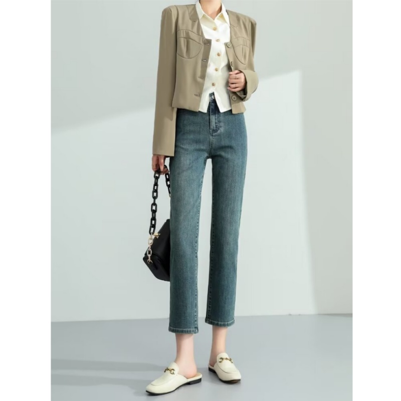 直筒九分裤牛仔裤2024春秋烟管裤