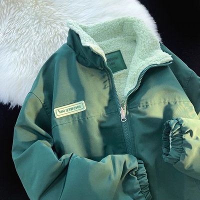 正反两面穿棉服男冬季加厚羊羔绒毛茸茸立领棉衣情侣加绒保暖外套