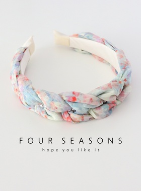 超仙唯美粉紫色晕染珍珠辫子发箍宽版交叉头箍田园风森系拍照头饰