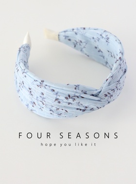 小清新少女蓝色碎花交叉发箍森系甜美宽版头箍珍珠辫子压发卡头饰