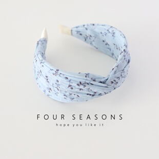 小清新少女蓝色碎花交叉发箍森系甜美宽版头箍珍珠辫子压发卡头饰