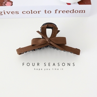 秋冬款 咖色复古蝴蝶结鲨鱼夹韩系简约风后脑勺抓夹盘发夹发饰头饰