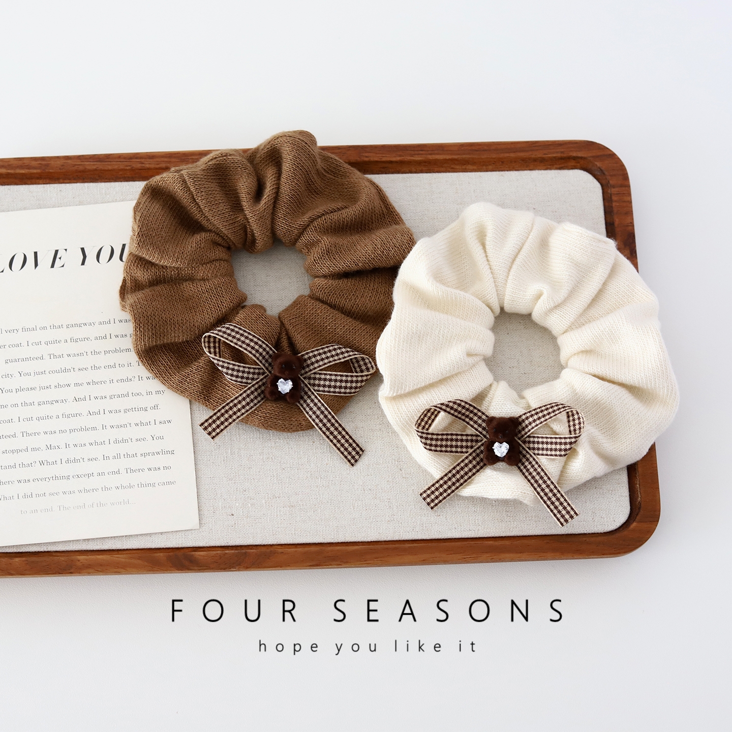 美拉德咖色小熊蝴蝶结大肠发圈