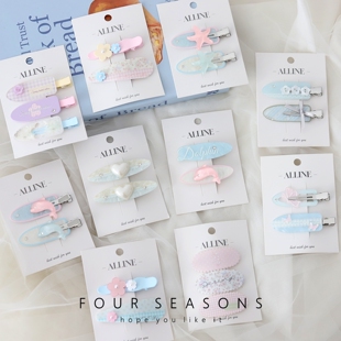 韩系甜美少女心蝴蝶结无痕发夹侧边夹前额碎发刘海鸭嘴夹发卡头饰