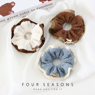 秋冬仿羊羔毛蝴蝶结大肠发圈发饰