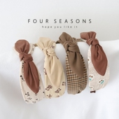 奶茶咖色系兔耳朵发箍简约碎花宽版 布艺头箍秋冬美拉德发饰头饰品