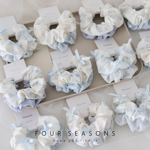 小清新蓝色碎花大肠发圈甜美简约百搭春夏发绳皮筋少女心发饰头饰