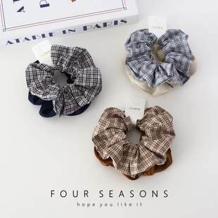 秋冬新款 格纹布艺大肠发圈韩系简约扎头绳气质马尾发绳头花发饰女