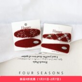 新年红色格纹粗花呢发夹侧边夹高级感碎发刘海夹三角夹子头饰发饰