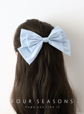 海盐气泡水夏季小清新蓝色发夹三层蝴蝶结弹簧夹后脑勺顶夹马尾夹