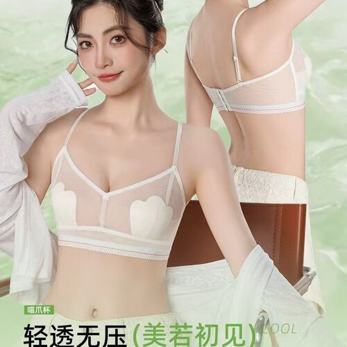 超薄蕾丝内衣无钢圈性感文胸罩夏透气猫爪子洞洞杯大胸显小胸美背