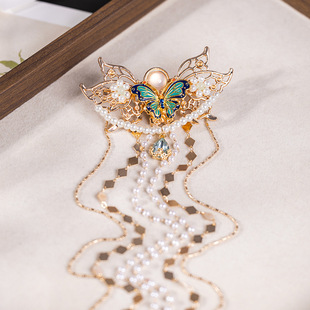 古装后压长流苏汉服头饰发簪蝴蝶发髻发夹复古顶夹古风仿珍珠发饰