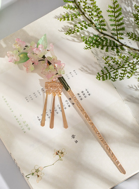 古风头饰步摇流苏发簪清新发饰新款琉璃花朵发钗新中式汉服盘发簪