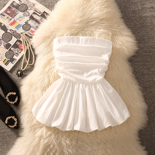 甜美减龄收腰显瘦百搭褶皱抹胸背心上衣 2025年新款 春夏季 法式 时尚