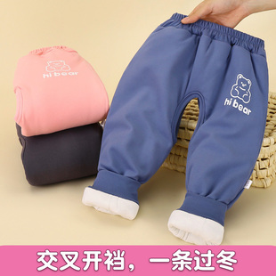 婴儿棉裤宝宝秋冬季夹棉加厚保暖裤男女儿童交叉开裆裤子冬装外穿