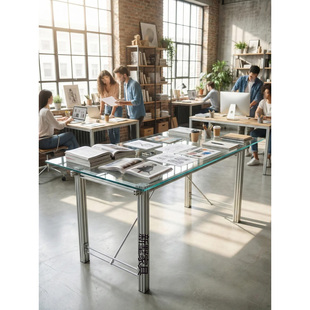工业风铝型材玻璃桌设计师建筑师办公桌简约可定制电脑桌工位桌子