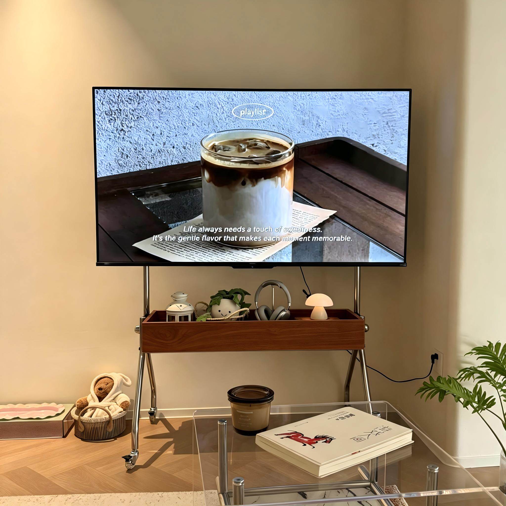 中古落地可移动电视架小户型不锈钢电视机架带轮显示器屏幕挂架