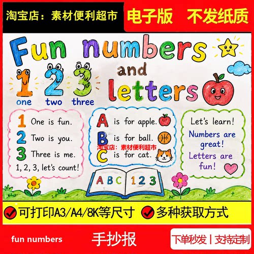 fun numbers and letters有趣的数字和字母英文手抄报电子模板