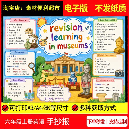 revision learning in museums手抄报新pep版六年级上册英语复习