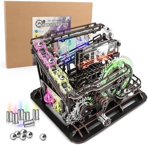 OWNONE 1 3D Wooden Puzzle Marble Run with LED Lights Wooden