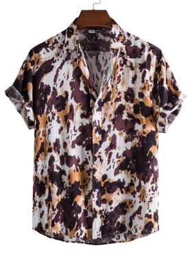 2021 Men Summer Short Sleeve Retro Print Loose Casual Shirt