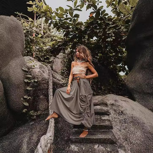 skirt Casual drawstring midi 半身裙 休闲大口袋抽绳纯色时尚