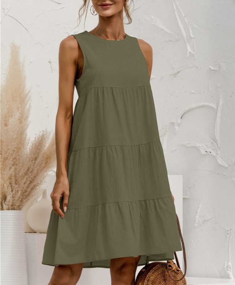 Summer new round neck sleeveless stitching large size dress