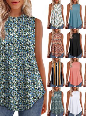 Casual style sleeveless top for women女夏季宽松印花T恤上衣