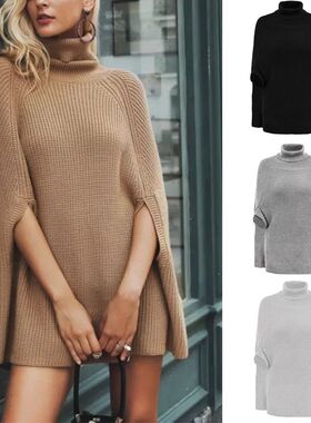 Cape knit turtleneck sweater shawl women's coat autumn