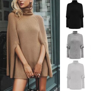 Cape knit turtleneck sweater shawl women's coat autumn
