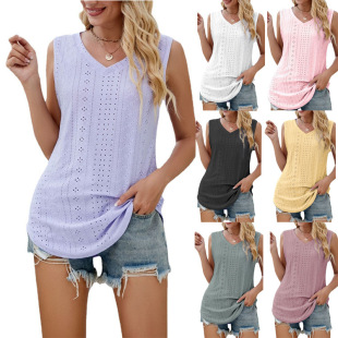 Women's V-neck vest hollow sleeveless casual jacket 镂空背心